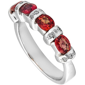 Fehérarany gyémánt gyűrű, vörös színű zafírral