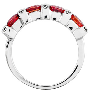 Fehérarany gyémánt gyűrű, vörös színű zafírral