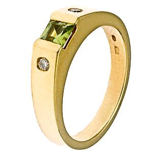 Sárga arany briliáns gyűrű, peridot kővel