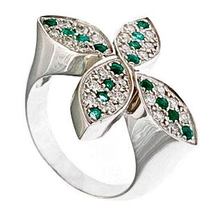 Smaragd köves, virág formájú gyémánt gyűrű