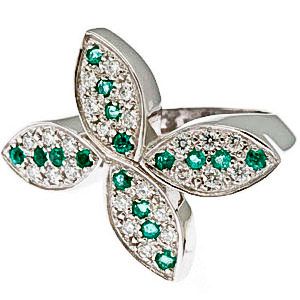 Smaragd köves, virág formájú gyémánt gyűrű