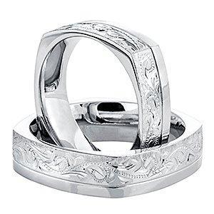 Szögletes alakú, hímzett fehérarany jegygyűrűk