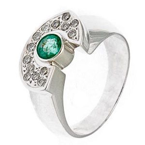 Fehérarany briliáns gyűrű, smaragd kővel