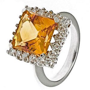 Citrin köves fehérarany gyémánt gyűrű