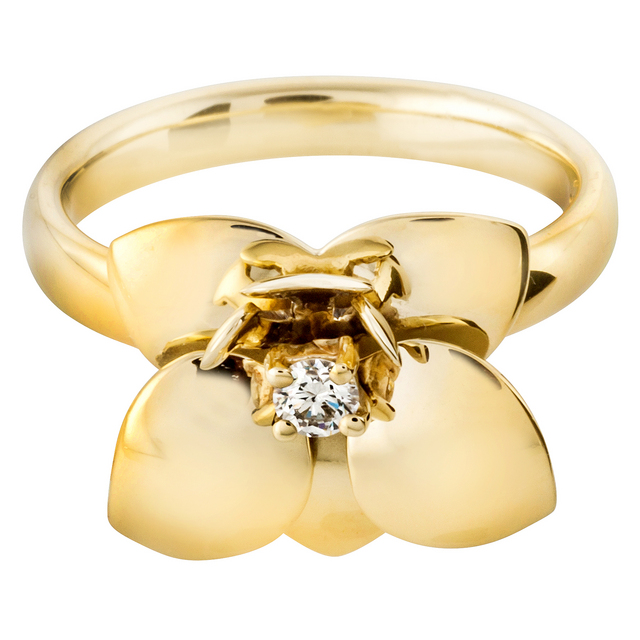 sárga arany orchidea gyűrű 0,08 ct G/VS1 gyémánt kővel