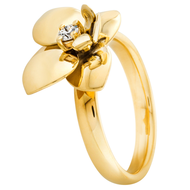 sárga arany orchidea gyűrű 0,08 ct G/VS1 gyémánt kővel