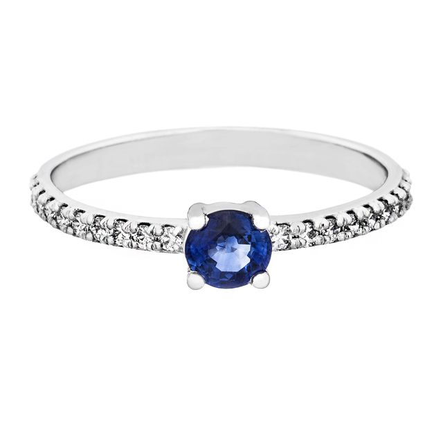 Sorköves gyémánt gyűrű kék zafír kővel