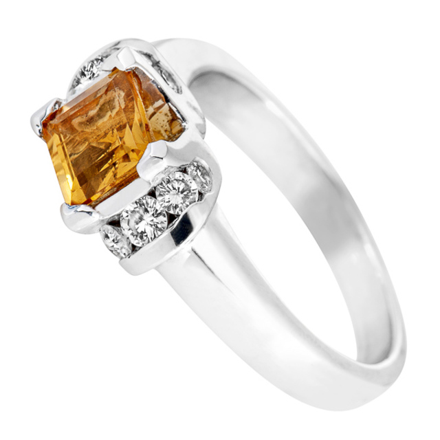  briliáns gyűrű, fehér aranyból, citrin kővel