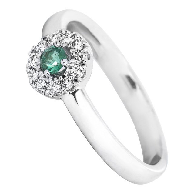 Gyémánt gyűrű fehér aranyból smaragd kővel