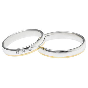 kényelmes karikagyűrű pár, vékony sárga arany betéttel