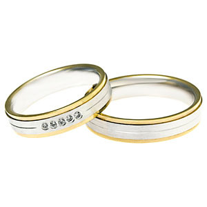 Sárga arany karikagyűrű, fehérarany betéttel
