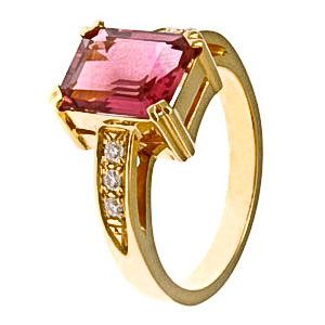 Sárga arany gyémántgyűrű, nagyméretű turmalin kővel