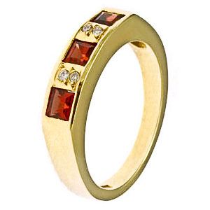 Sárga arany gyémánt gyűrű, gránát kővel