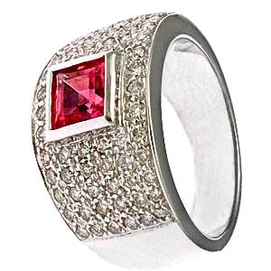 Sorköves gyémánt gyűrű rózsaszín turmalinnal