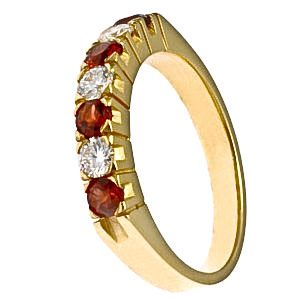 18 karátos gyémánt gyűrű, gránáttal és briliánsokkal