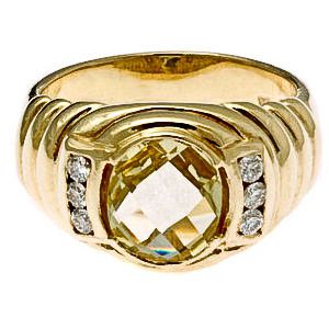 Sárga arany gyémántgyűrű, nagyméretű citrom kvarccal