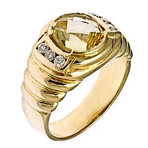 Sárga arany gyémántgyűrű, nagyméretű citrom kvarccal
