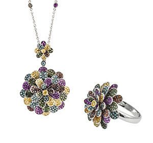 Virágos, többszínű gyémánt medál